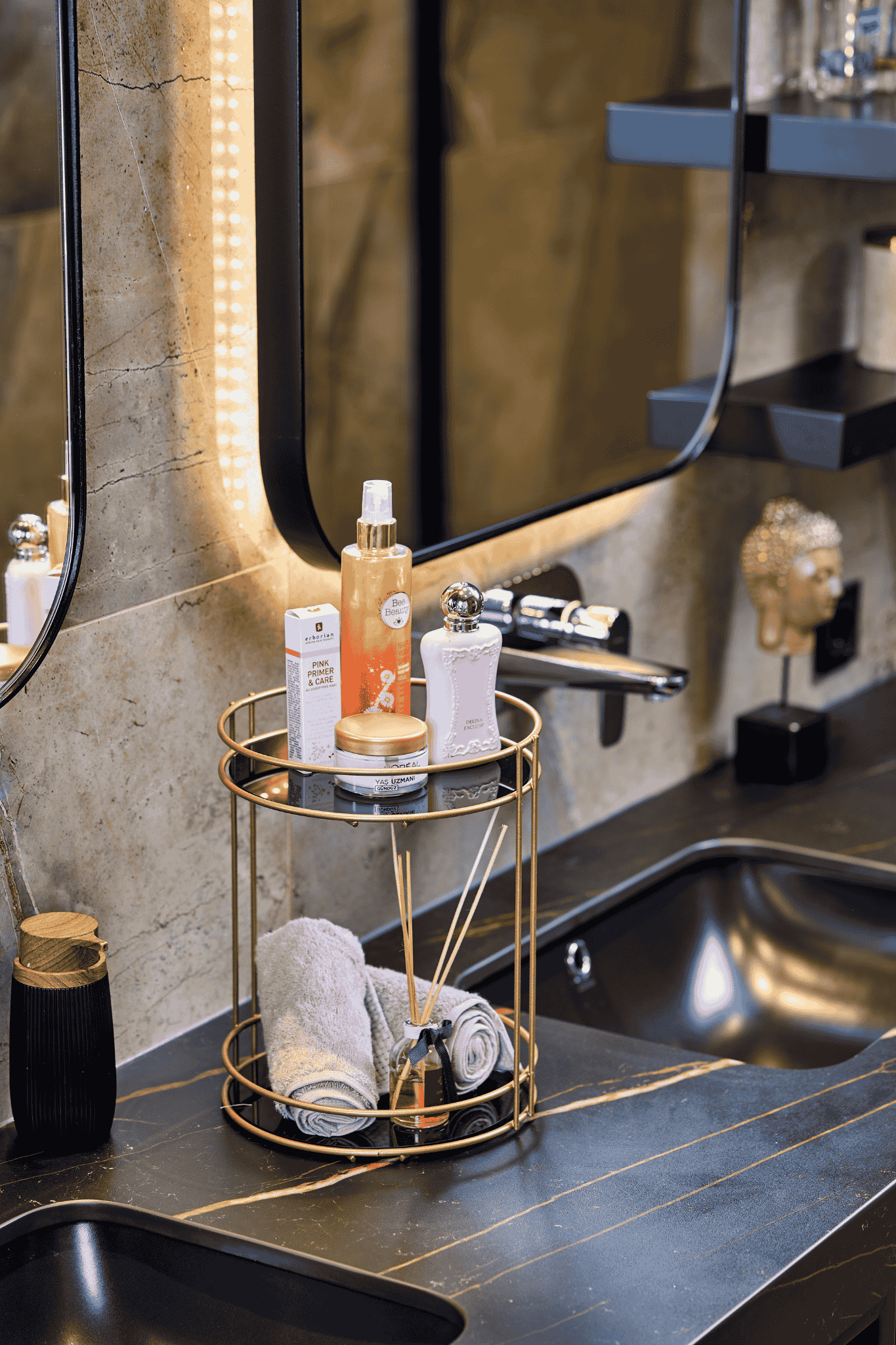 Rose İki Katlı Banyo Organizer Pleksi İki Katlı Düzenleyici - Metal Paslanmaz