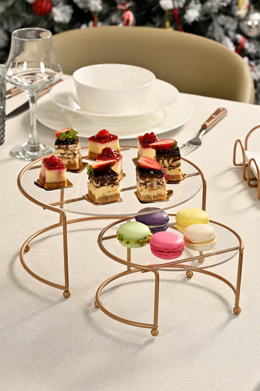 Rose renkli küçük boy 2’li metal sunumluk seti – şeffaf pleksi tabanlı hediyelik ve ikramlık dekorasyon ürünü