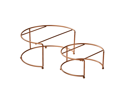 Paslanmaz rose metal çerçeveli küçük sunumluk – şeffaf pleksi tabanlı şık ikramlık dekor ürünü