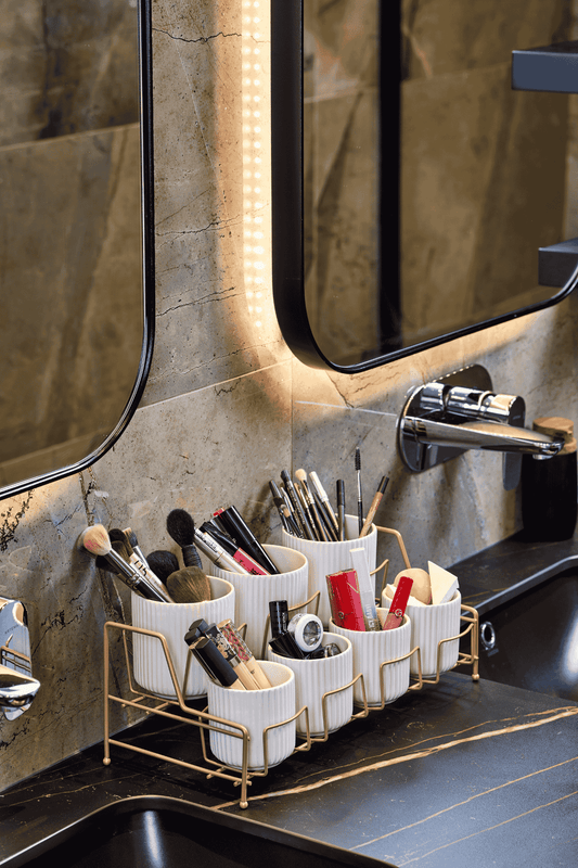 Rose Makyaj Ve Kozmetik Masa Üstü Organizer, Çok Amaçlı Banyo Düzenleyici 7 Bölme - Metal Paslanmaz