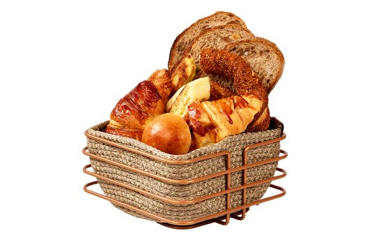 Rose Oval Köşeli Kare Ekmek Sepeti Şık, Ekmeklik Hasır Örmeli Makrome - Çok Amaçlı Metal Paslanmaz