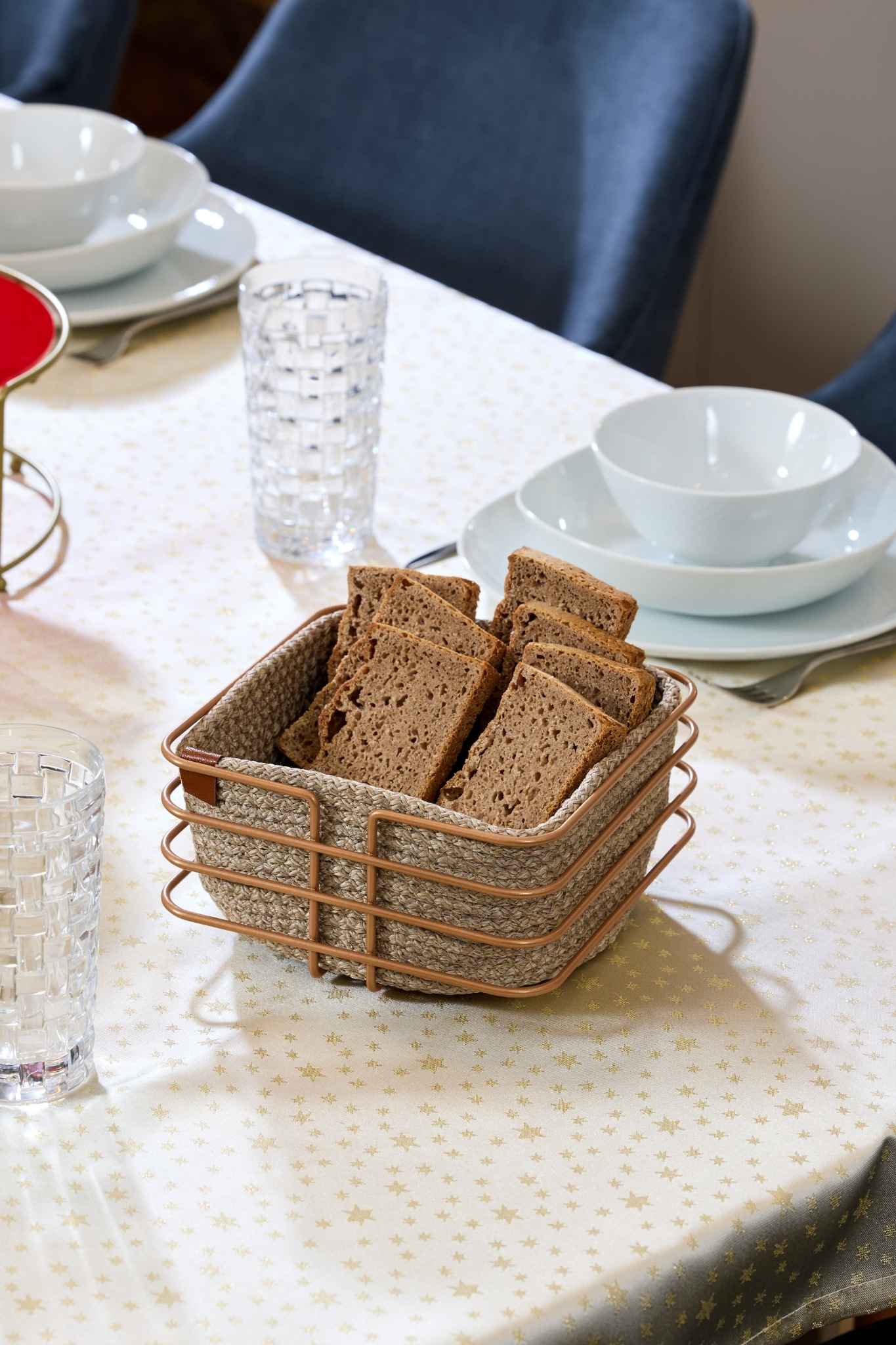 Rose Oval Angled Square Bread Basket Bread Bin Serving Basket Macrame Multipurpose Stainless Metal