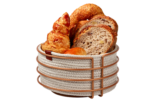 Rose Yuvarlak Ekmek Sepeti Şık,Ekmeklik Hasır Örmeli Makrome-Çok Amaçlı Metal Paslanmaz