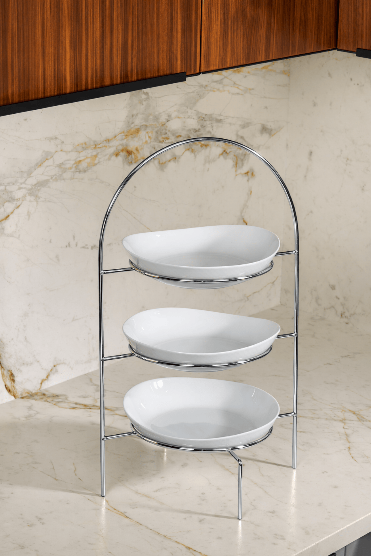 Parlak Silver 3 Katlı Pasta Kurabiye İkramlık Sunum Standı Dekoratif Servislik