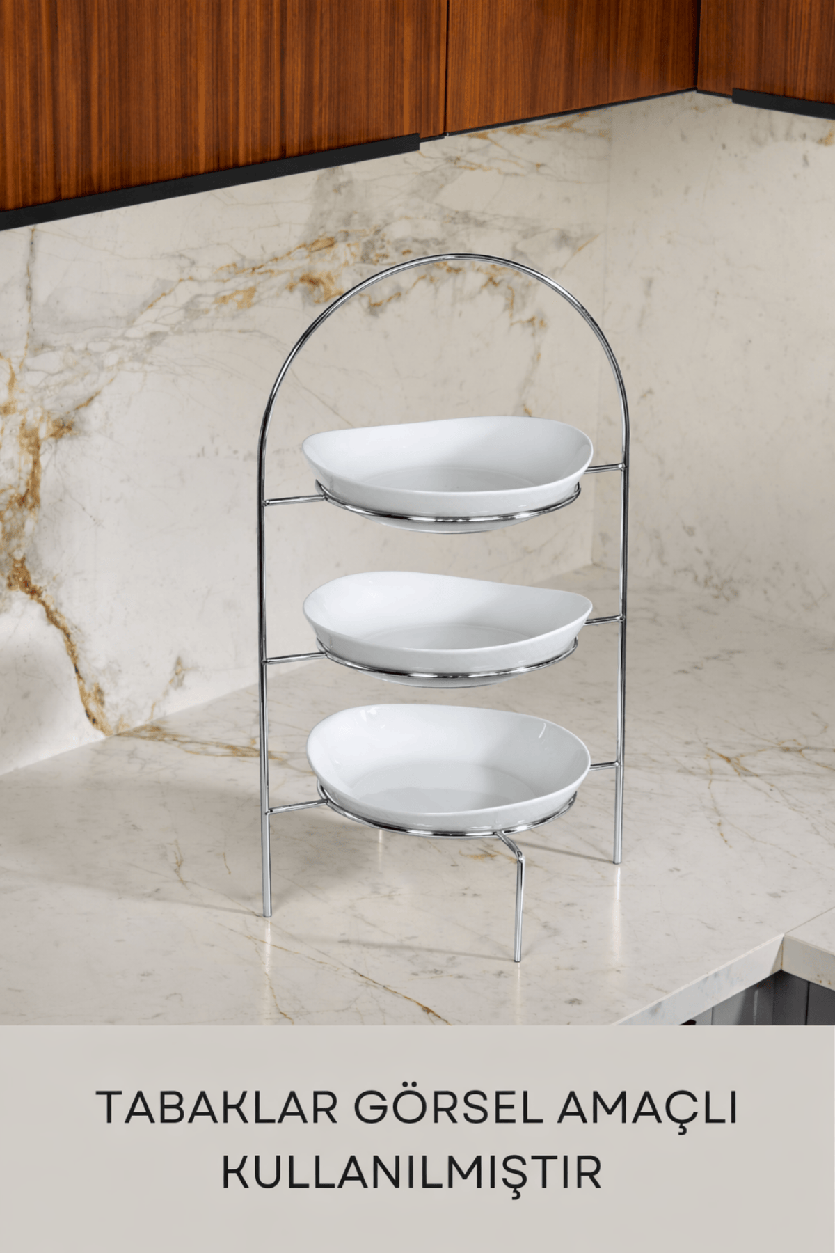 Silver 3 Katlı Şık Pasta-Kurabiye İkramlık & Sunum Standı, Hediyelik Dekoratif Servis