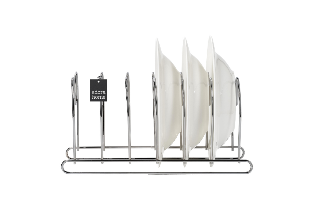 Parlak Silver 6 Bölmeli Tava Tencere Kapak Düzenleyici Çekmece İçi Organizer Paslanmaz Metal