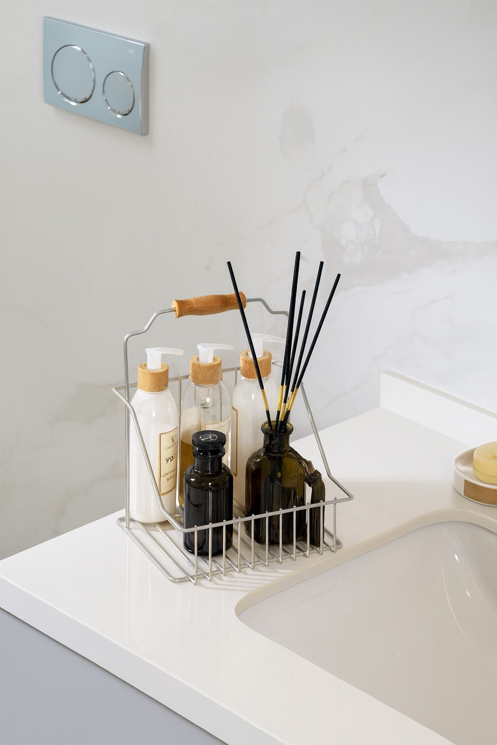 Silver Ahşap Kulplu Retro Sepet, Şık Çok Amaçlı Düzenleyici Organizer