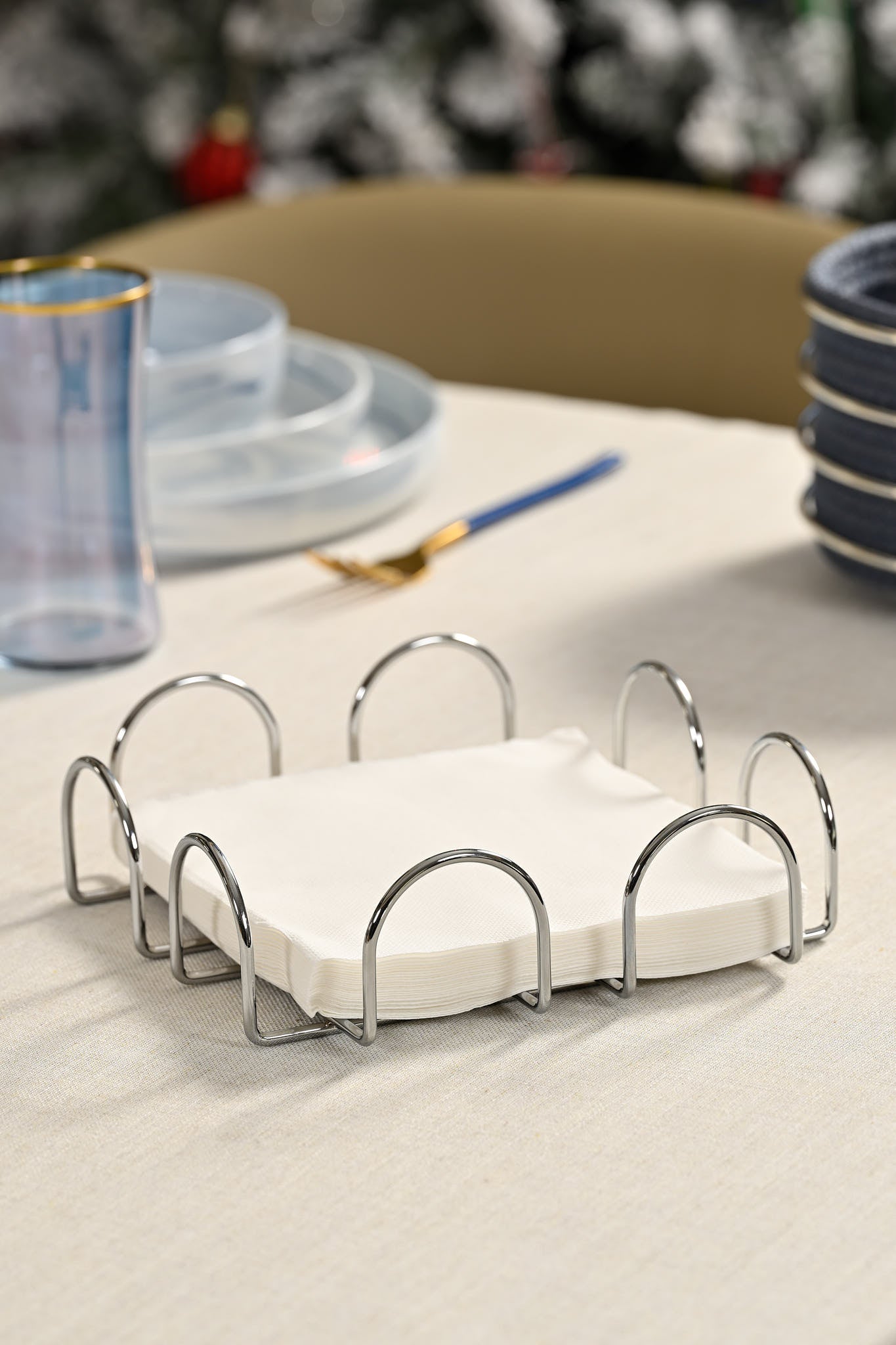 Silver Square 18 Cm Napkin Holder, Cafe, Restaurant, Hotel, Kitchen Tableware Large Size Napkin - Metal Stainless