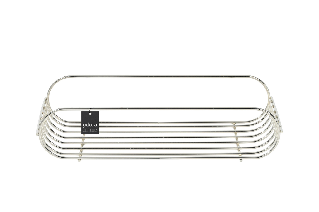 Parlak Silver Oval Sabunluk Şampuanlık Banyo Rafı Paslanmaz Metal