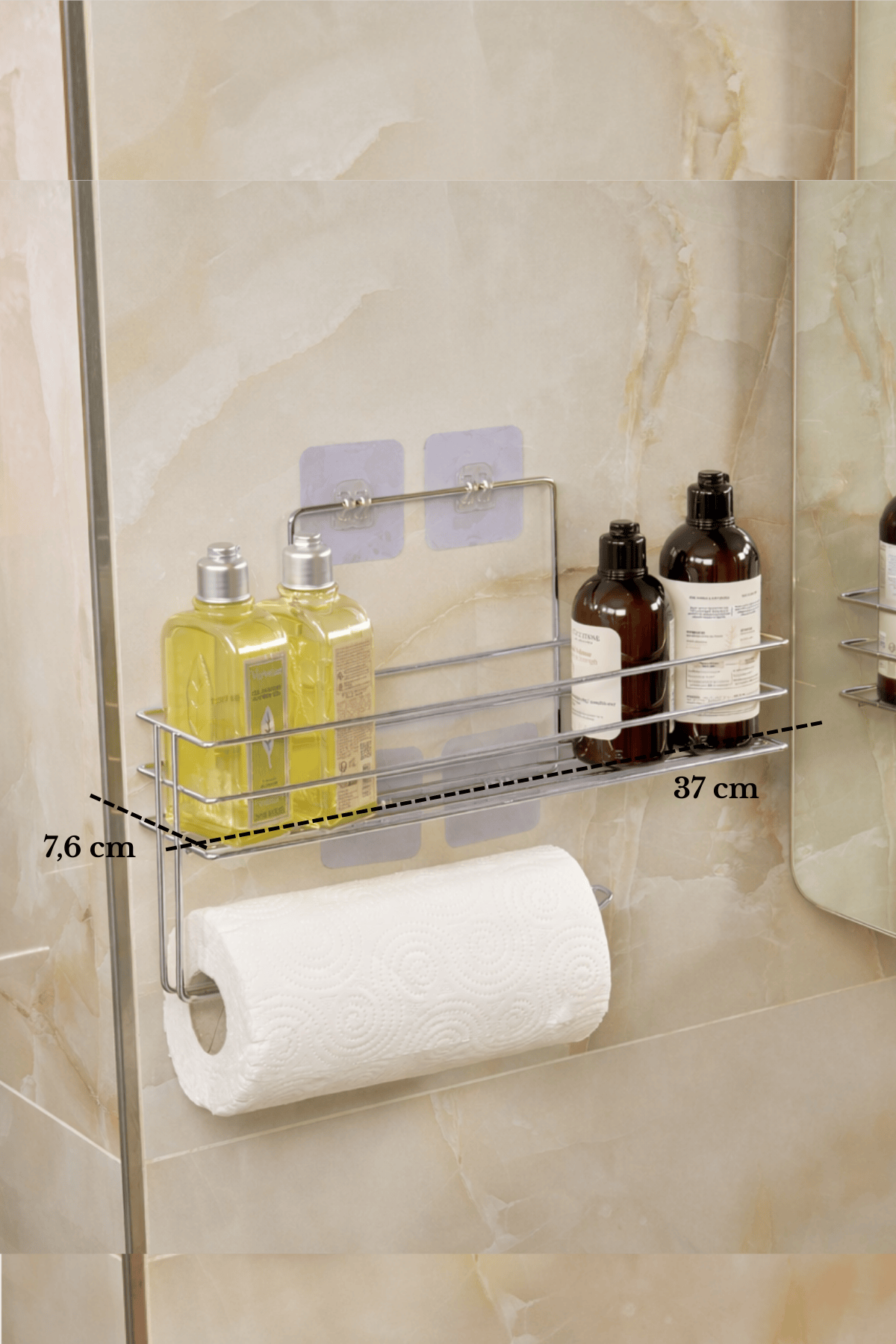 Bright Silver Modern Bathroom Shelf Adhesive Shower Organizer Paper Towel Holder