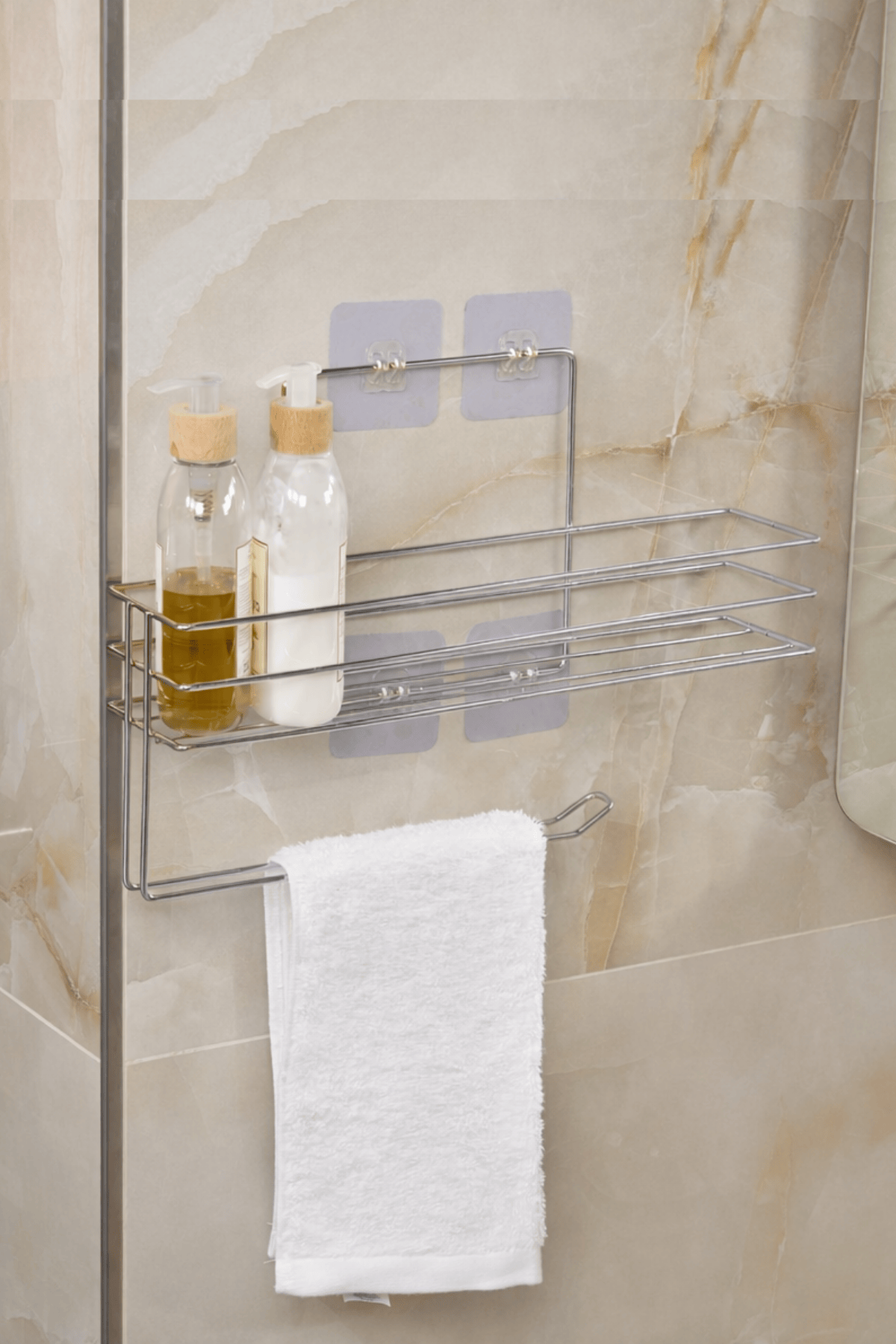 Bright Silver Modern Bathroom Shelf Adhesive Shower Organizer Paper Towel Holder
