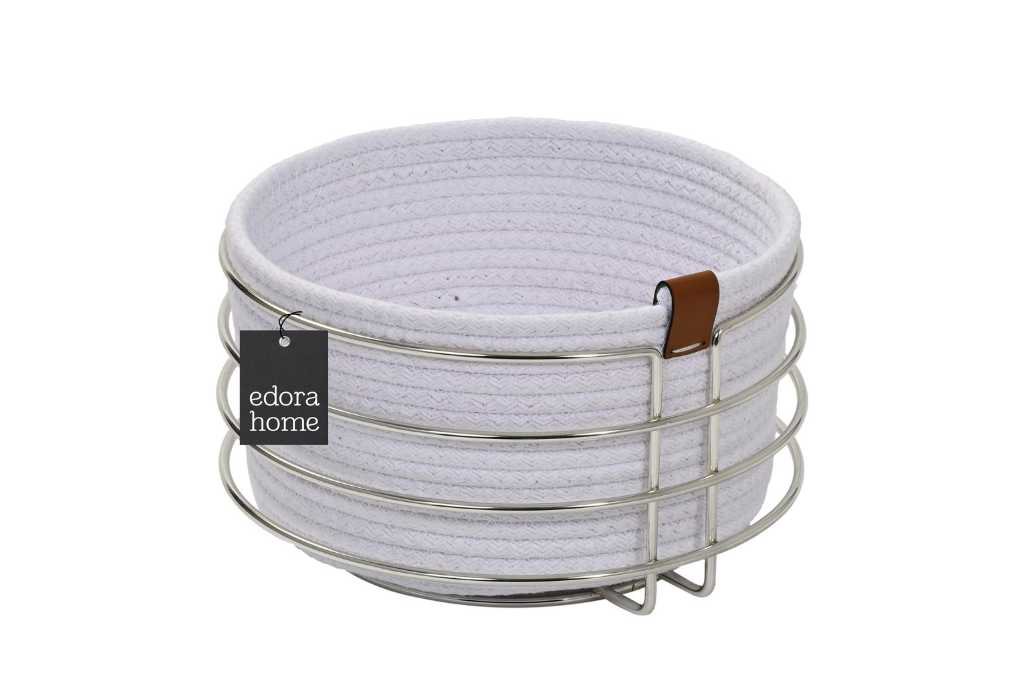 Silver Yuvarlak Ekmek Sepeti Şık,Ekmeklik Beyaz Hasır Örmeli Makrome-Çok Amaçlı Metal Paslanmaz