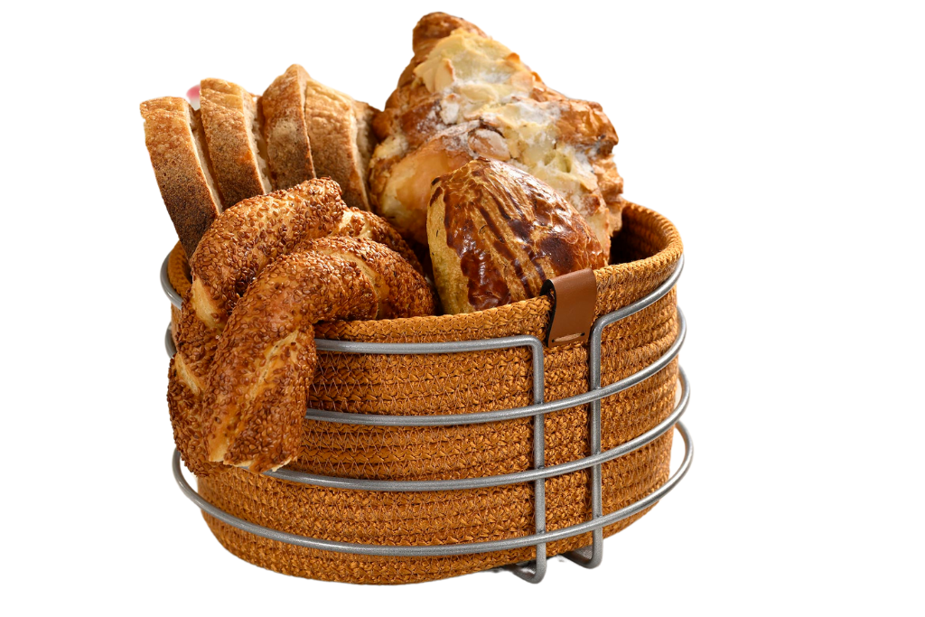 Silver Round Bread Basket, Chic, Mustard Wicker Weave Macrame-Multipurpose Metal Stainless Steel