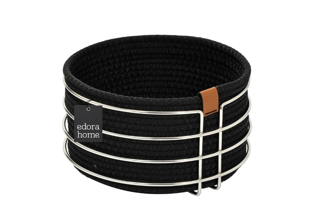 Silver Yuvarlak Ekmek Sepeti Şık,Ekmeklik Siyah Hasır Örmeli Makrome-Çok Amaçlı Metal Paslanmaz