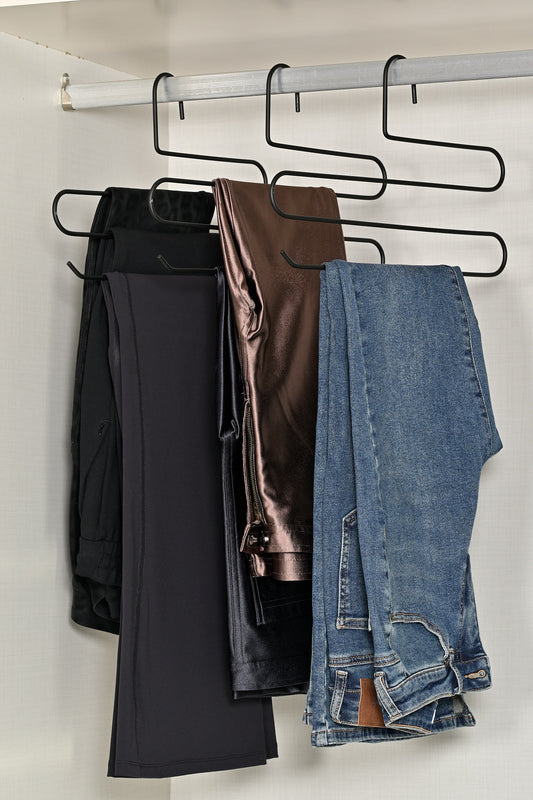 Siyah 10'Lu Dolap İçi 3 Katlı Pantolon Elbise, Şal, Eşarp, Askısı, Gardrop Askısı - Metal Paslanmaz