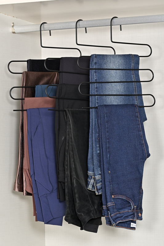 Siyah 10'Lu Dolap İçi 5 Katlı Pantolon Elbise, Şal, Eşarp Askısı, Gardrop Askılığı - Metal Paslanmaz