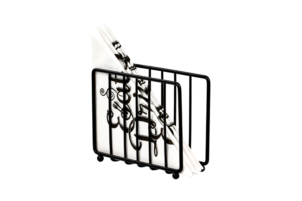 Siyah 2'Li Servis Sunum Seti, Çok Amaçlı Düzenleyici Ve Kafesli Peçetelik, Hediyelik-Metal Paslanmaz