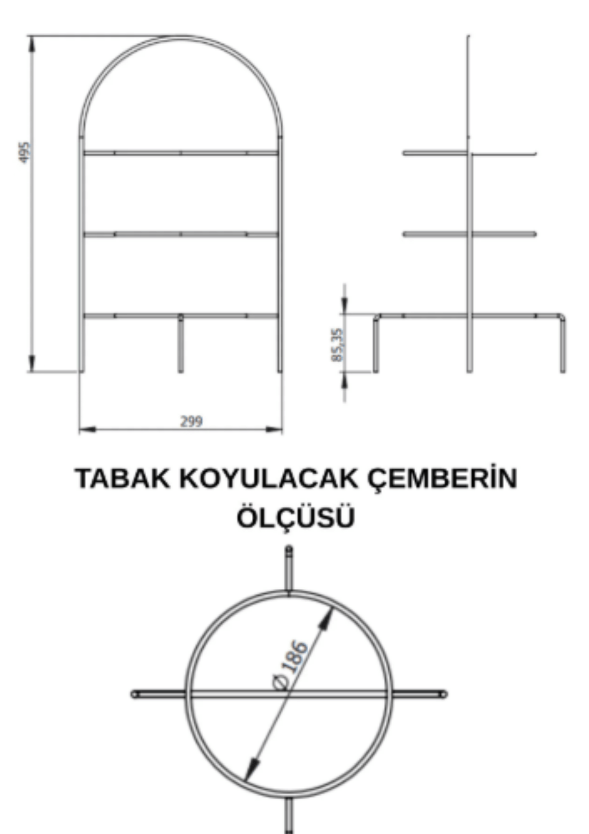 Siyah 3 Katlı Pasta Kurabiye İkramlık Sunum Standı Dekoratif Servislik