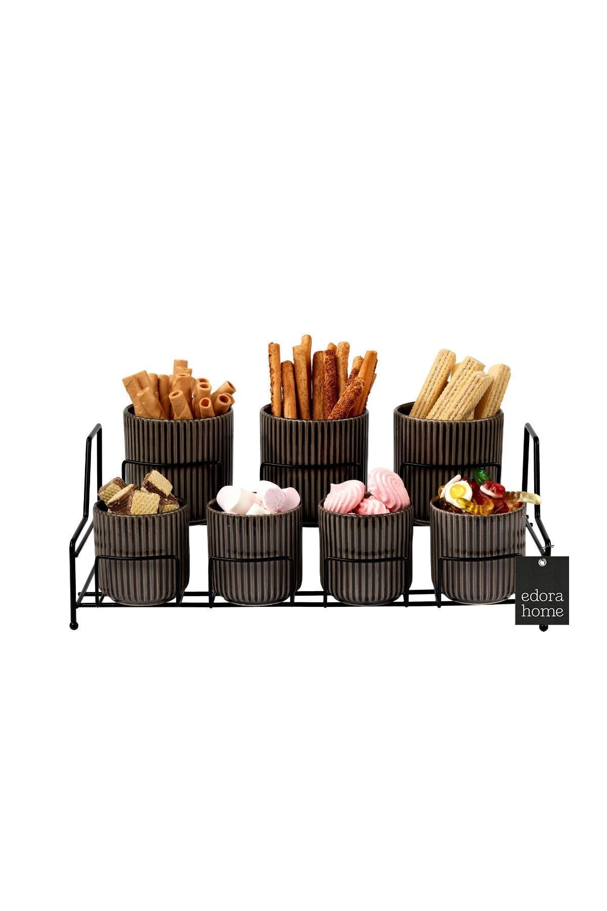 Black 7-Compartment Lidded Organizer Countertop Kitchen Organizer Stainless Metal