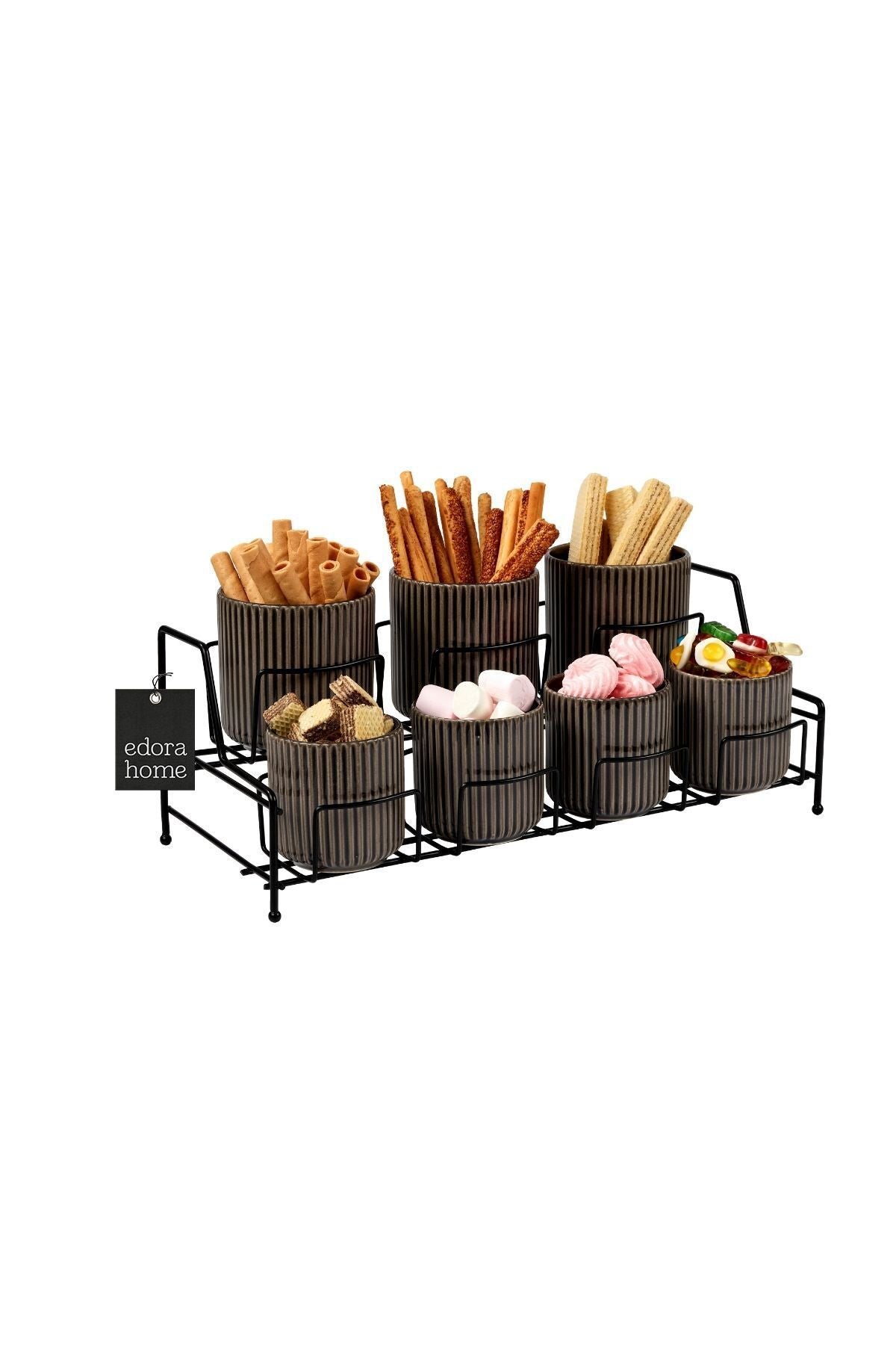 Black 7-Compartment Lidded Organizer Countertop Kitchen Organizer Stainless Metal