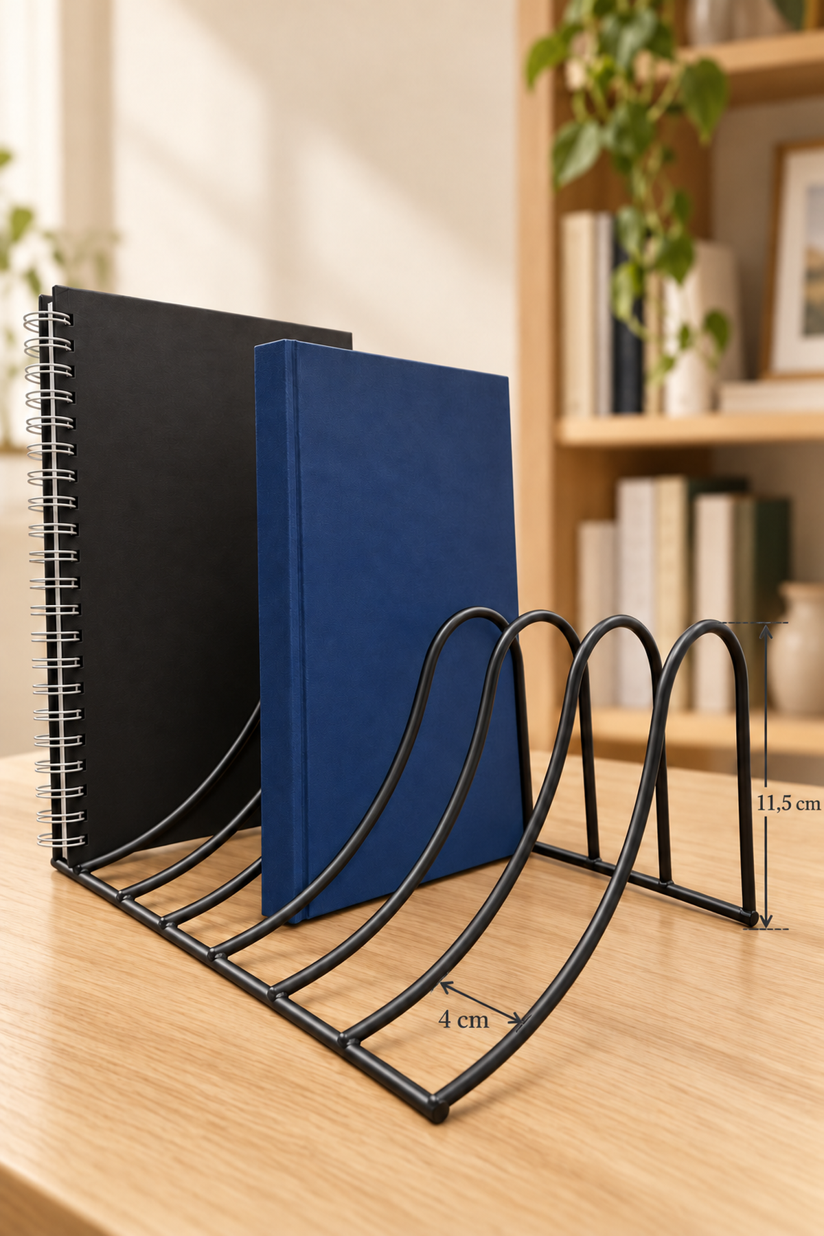 Siyah 7 Bölmeli Metal Masaüstü Kitap Düzenleyici, Mini Kitaplık ve Defter Organizeri
