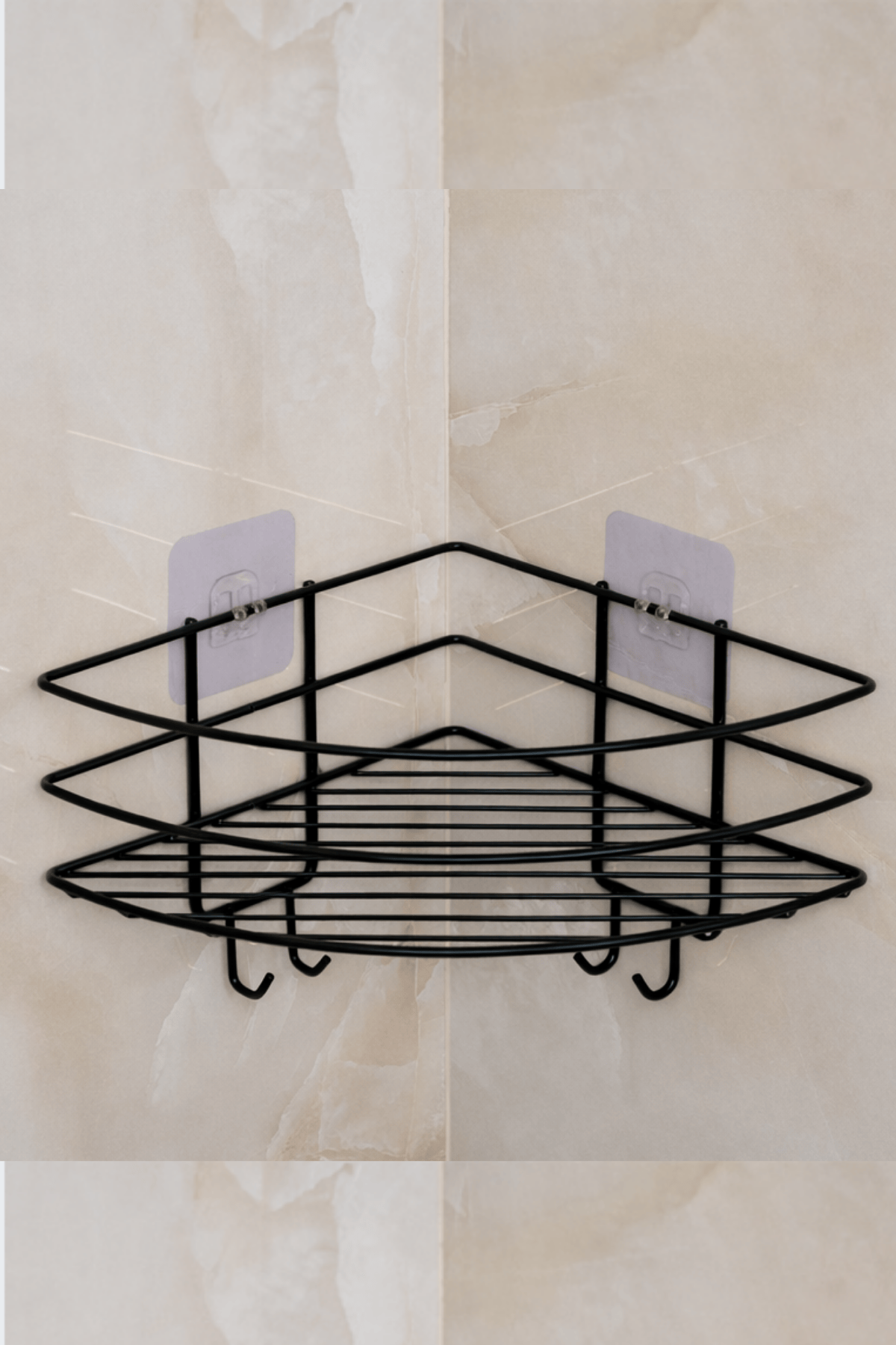 Siyah Lüx Köşe Raf Organizer – Yapışkanlı Paslanmaz Metal Banyo Duş Şampuanlık, Çok Amaçlı Raf