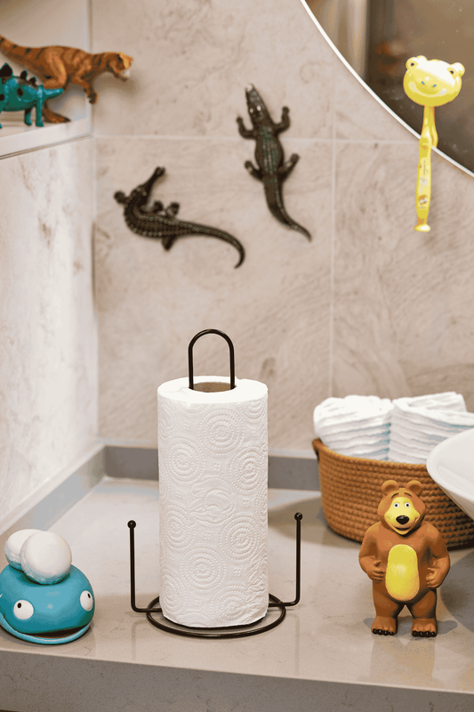 Siyah Misketli Kağıt Rulo Havluluk,Peçetelik Mutfak Banyo Çocuk Odası Aksesuar-Metal Paslanmaz