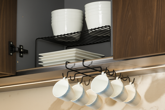 Siyah Mutfak Seti, Dolap Düzenleyici Ve 10'lu Bardaklık
