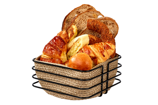 Siyah Oval Köşeli Kare Ekmek Sepeti Şık, Ekmeklik Hasır Örmeli Makrome - Çok Amaçlı Metal Paslanmaz