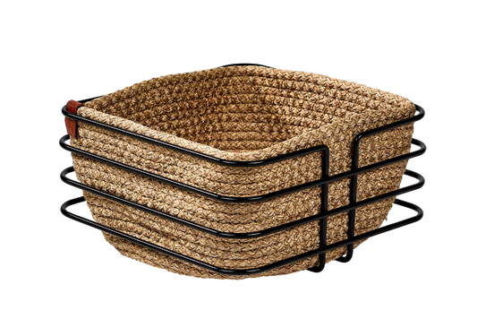 Siyah Oval Köşeli Kare Ekmek Sepeti Şık, Ekmeklik Hasır Örmeli Makrome - Çok Amaçlı Metal Paslanmaz