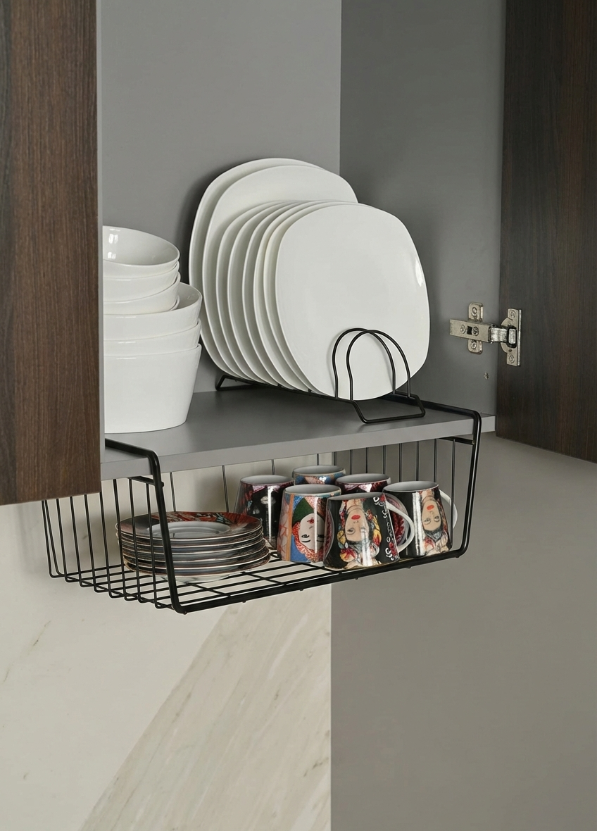 Black Under-Shelf Kangaroo Basket Multi-Purpose Organizer Cup Holder Shelf