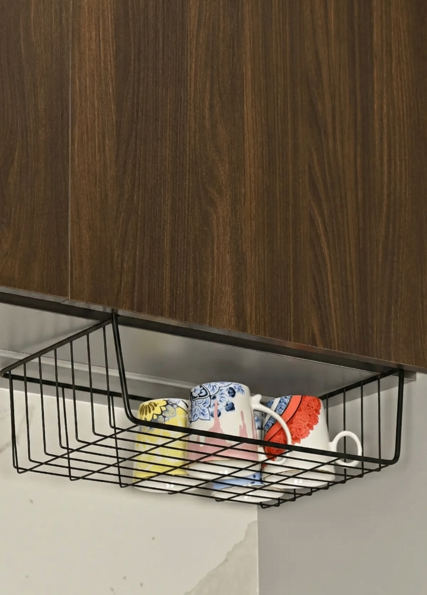 Black Under-Shelf Kangaroo Basket Multi-Purpose Organizer Cup Holder Shelf