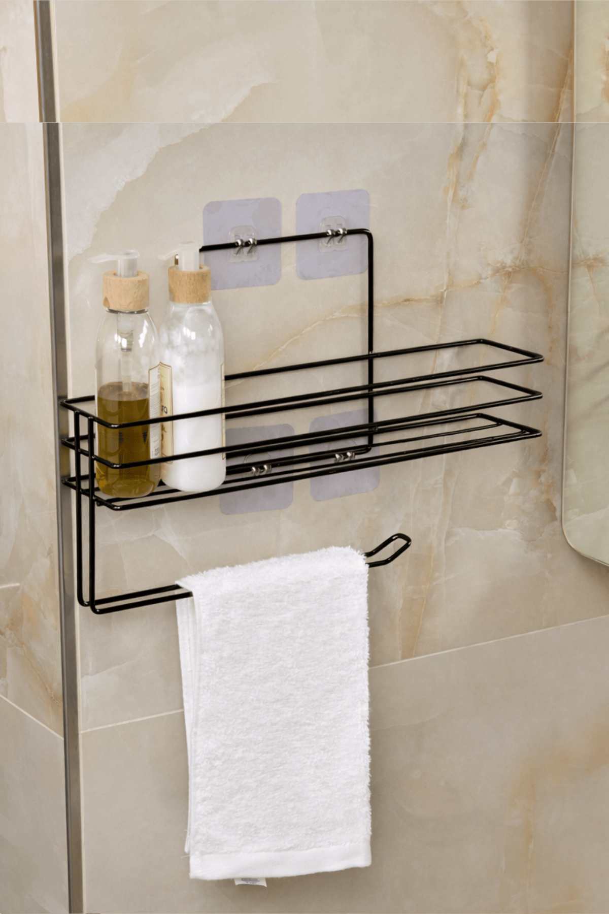 Black Modern Bathroom Shelf Adhesive Shower Organizer Paper Towel Holder