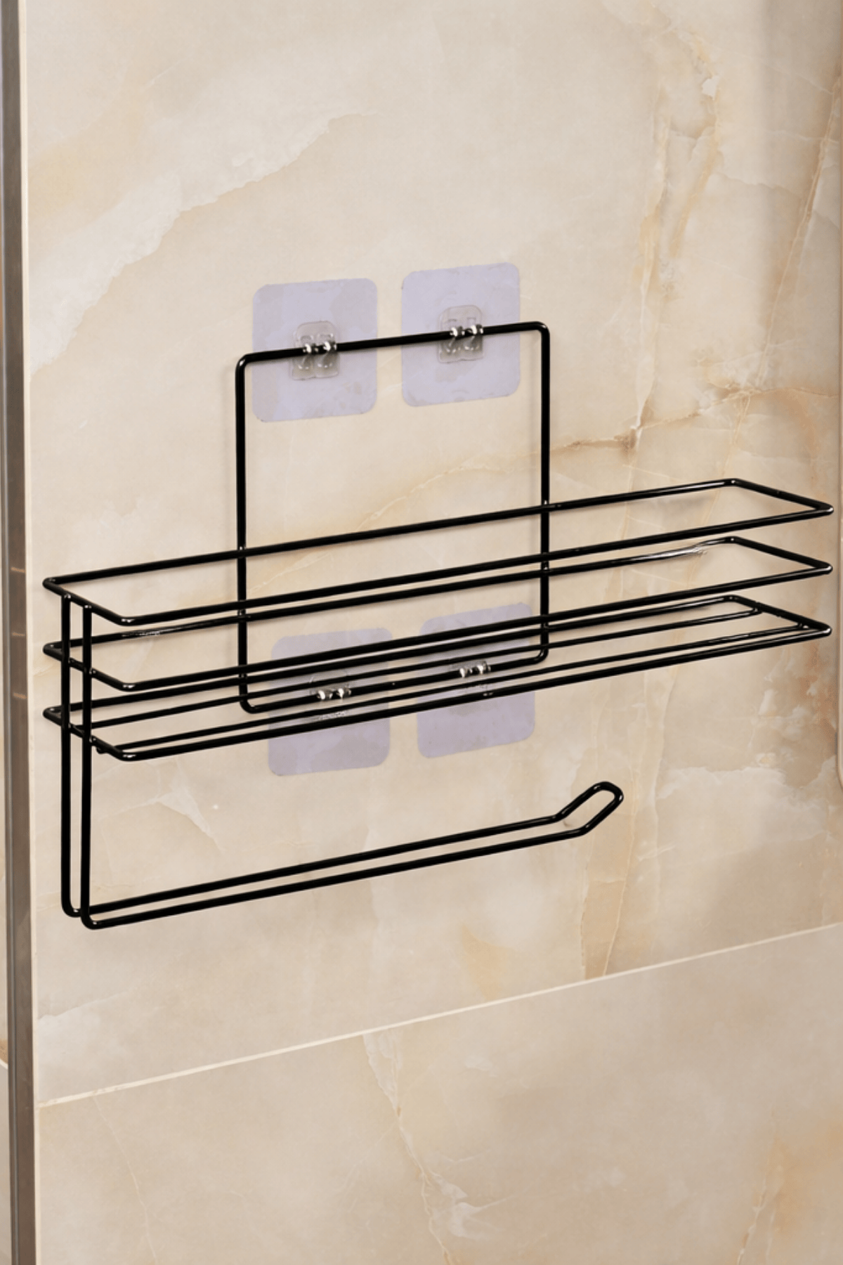 Black Modern Bathroom Shelf Adhesive Shower Organizer Paper Towel Holder