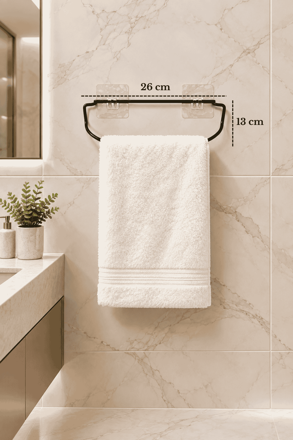 Siyah Şık Duvar Tipi Havluluk Delmeden Montaj, Yapışkanlı Modern Banyo Havlu Askısı