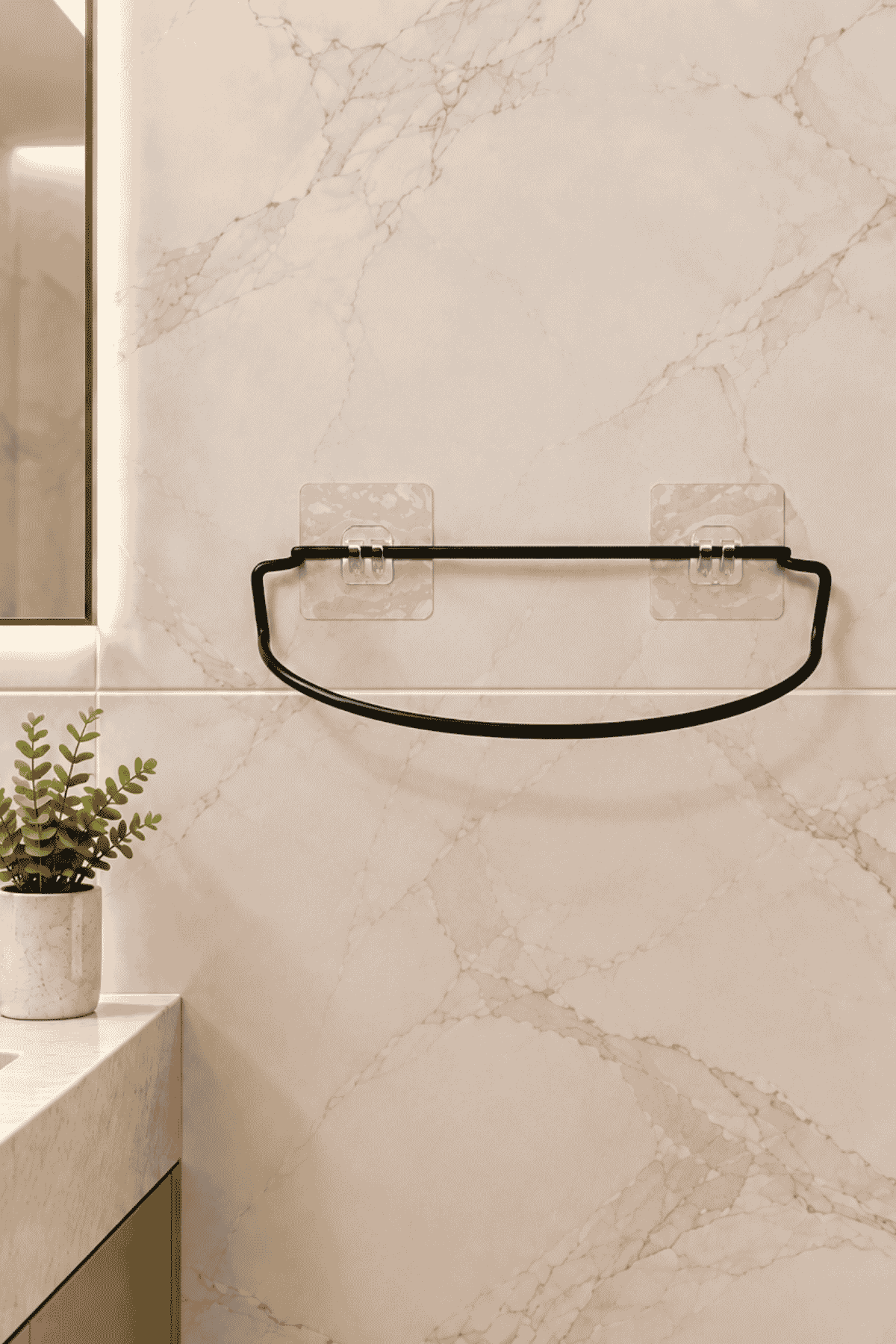 Siyah Şık Duvar Tipi Havluluk Delmeden Montaj, Yapışkanlı Modern Banyo Havlu Askısı