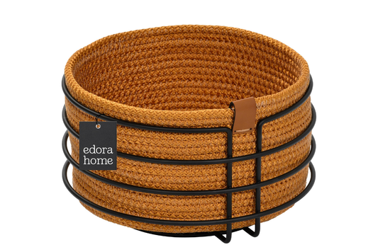 Siyah Yuvarlak Ekmek Sepeti Şık,Ekmeklik Hasır Örmeli Makrome-Çok Amaçlı Metal Paslanmaz