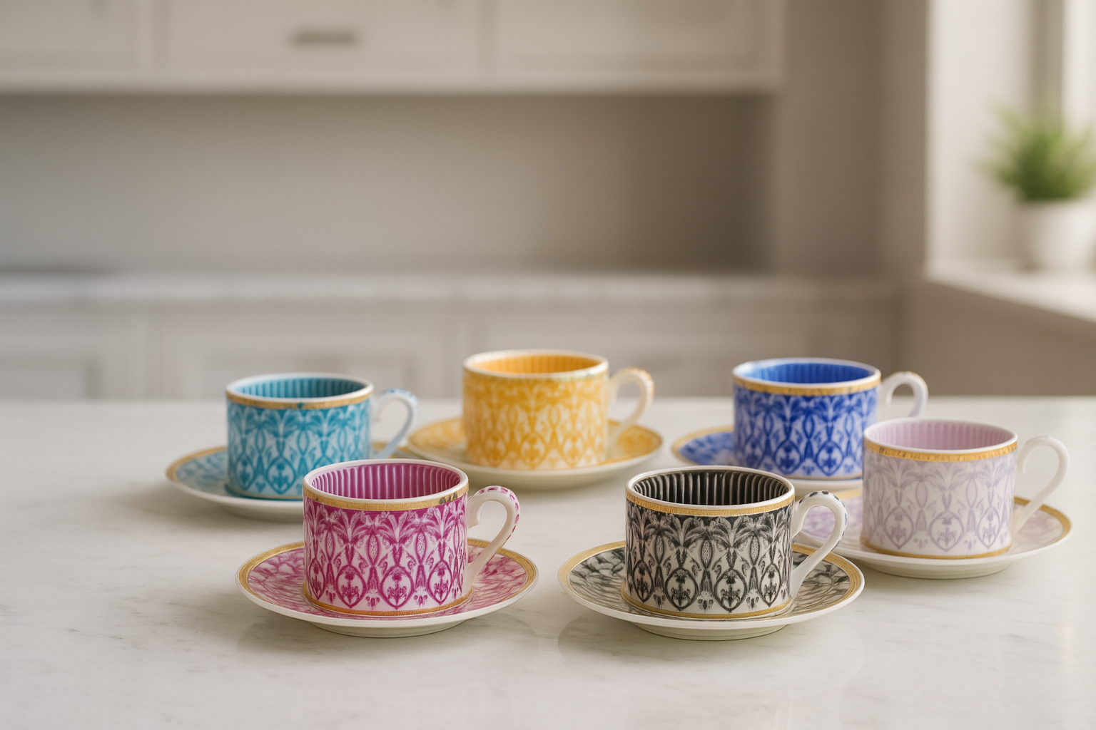 Türk Kahvesi Fincan Takımı Bone China Papatya Desen 6 Kişilik 12 Parça