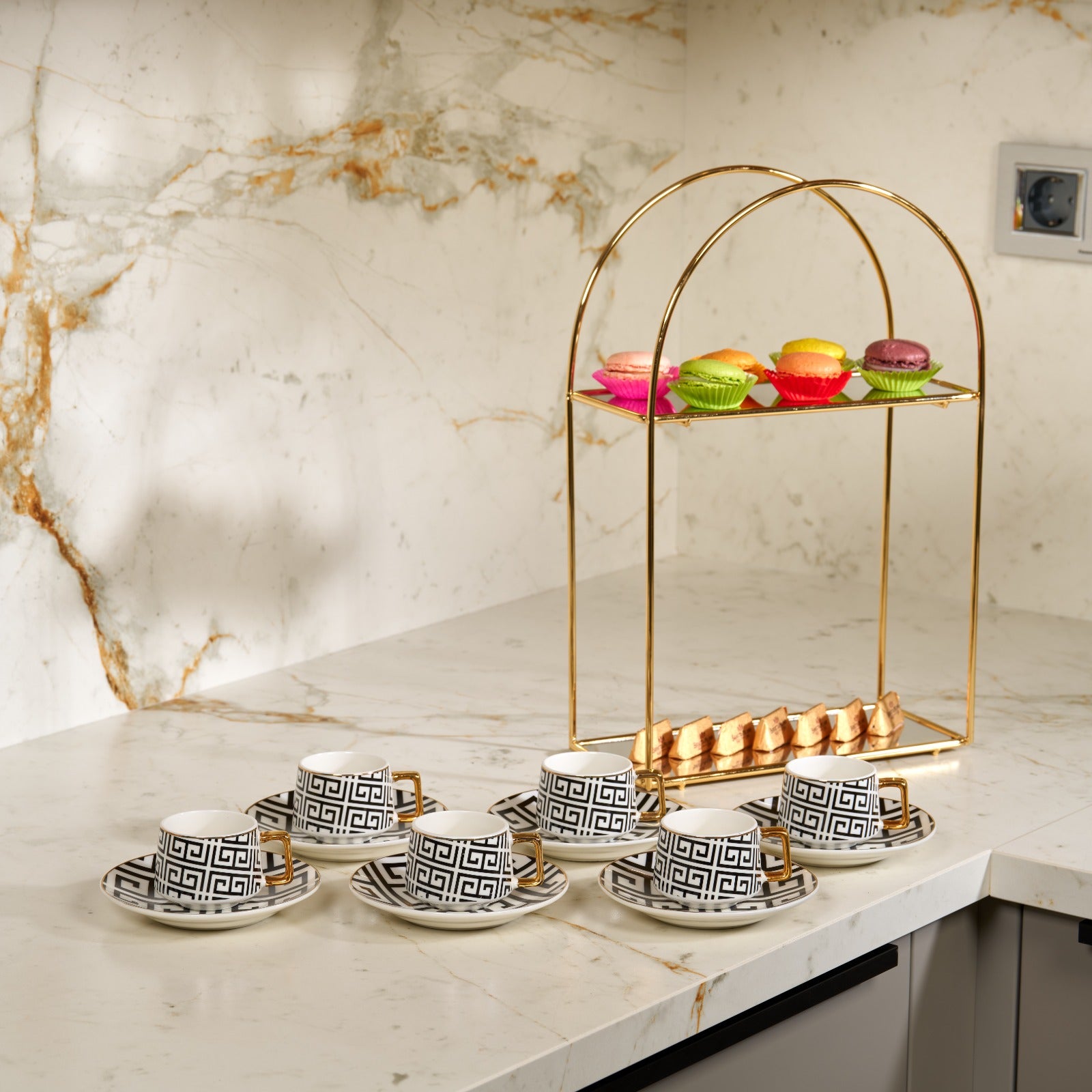 Türk Kahve Fincanı Dekoratif Desenli 6 Kişilik 12 Parça