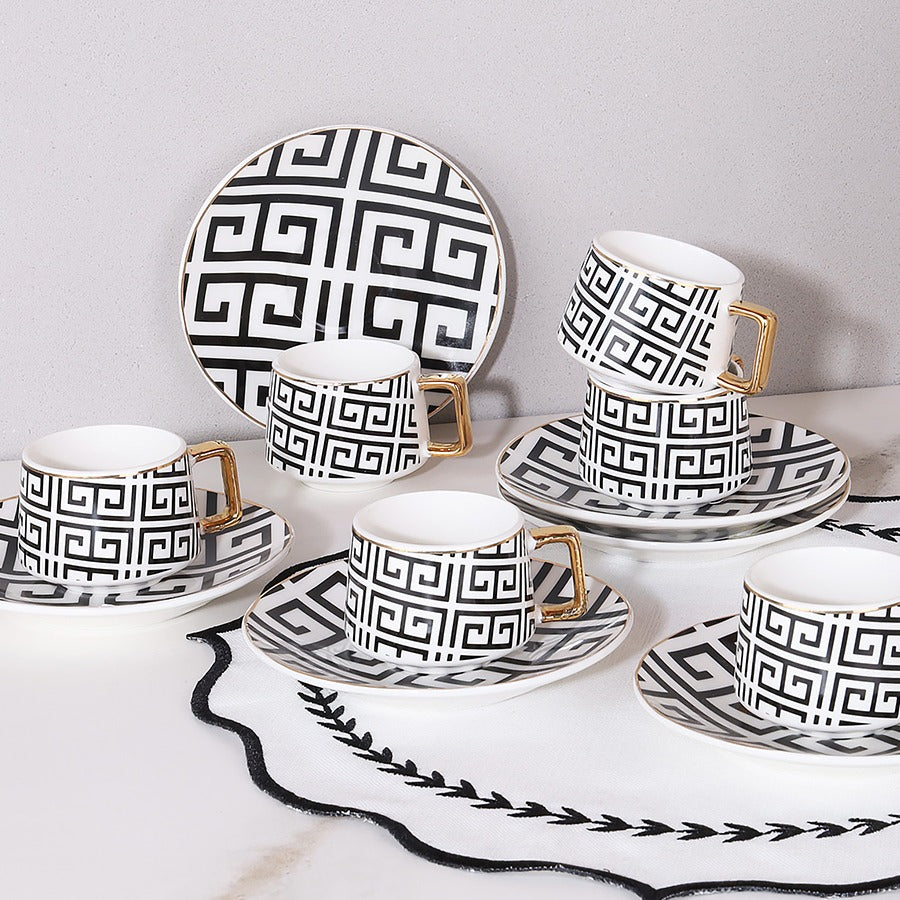 Türk Kahve Fincanı Dekoratif Desenli 6 Kişilik 12 Parça