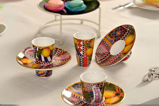 Türk Kahve Fincanı İçe Geçmeli Limon 6 Kişilik 12 Parça (BULAŞIK MAKİNESİNE GİRMEZ)