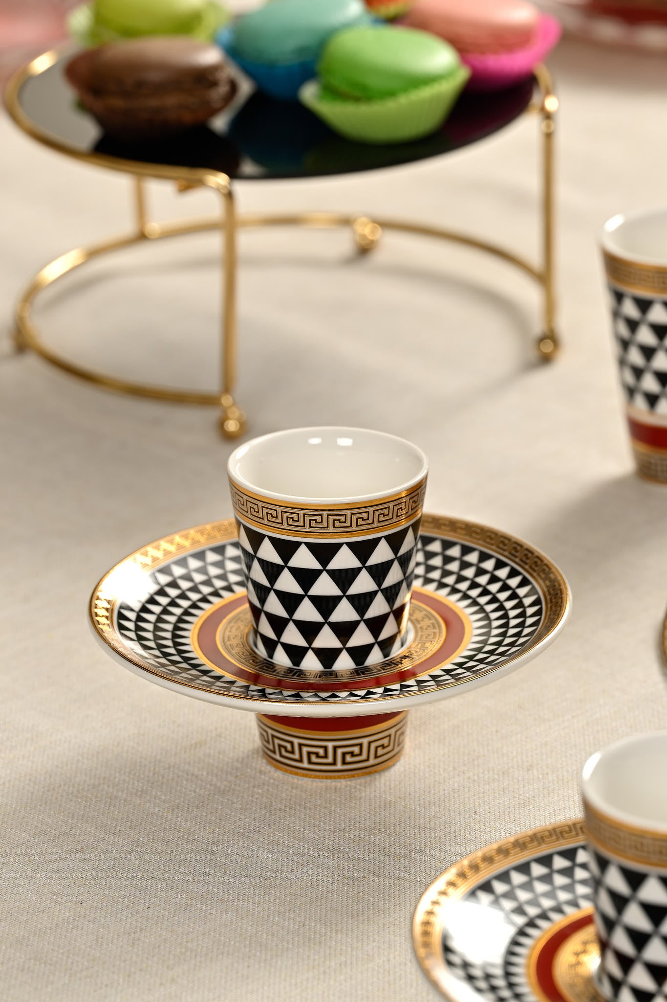Turkish Coffee Cup Set Interlocking Black and White for 6 People, 12 Pieces