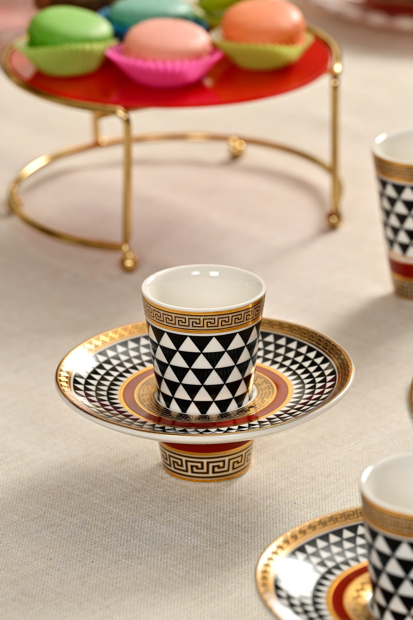 Turkish Coffee Cup Set Interlocking Black and White for 6 People, 12 Pieces