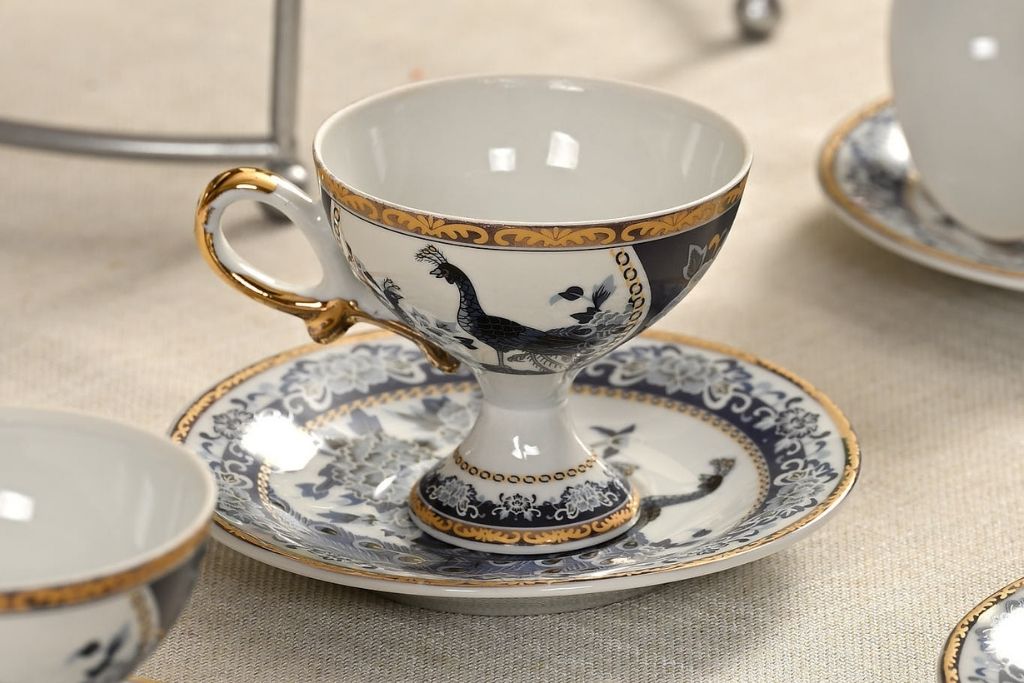 Turkish Coffee Cup Peacock 2 Person 4 Piece