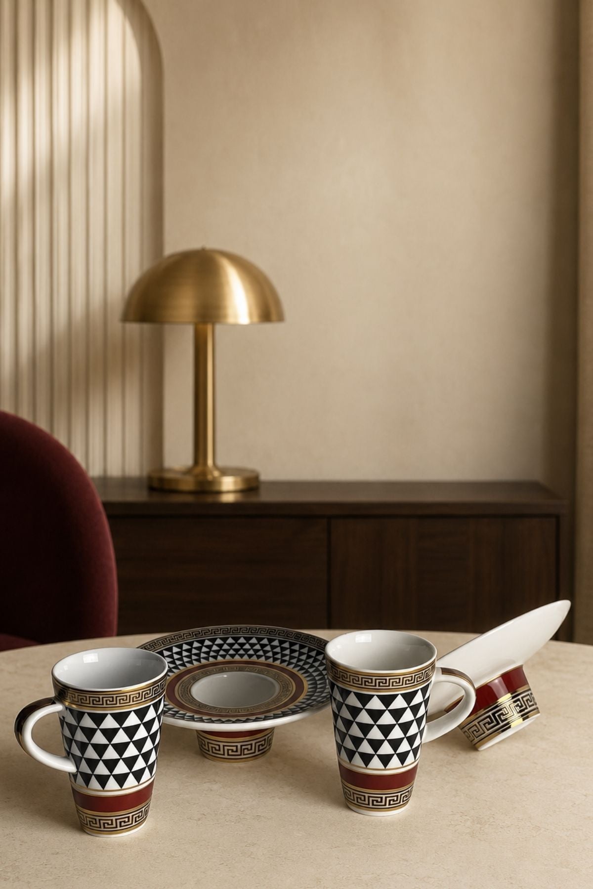 Turkish Coffee Cup Set Interlocking Black and White for 6 People, 12 Pieces