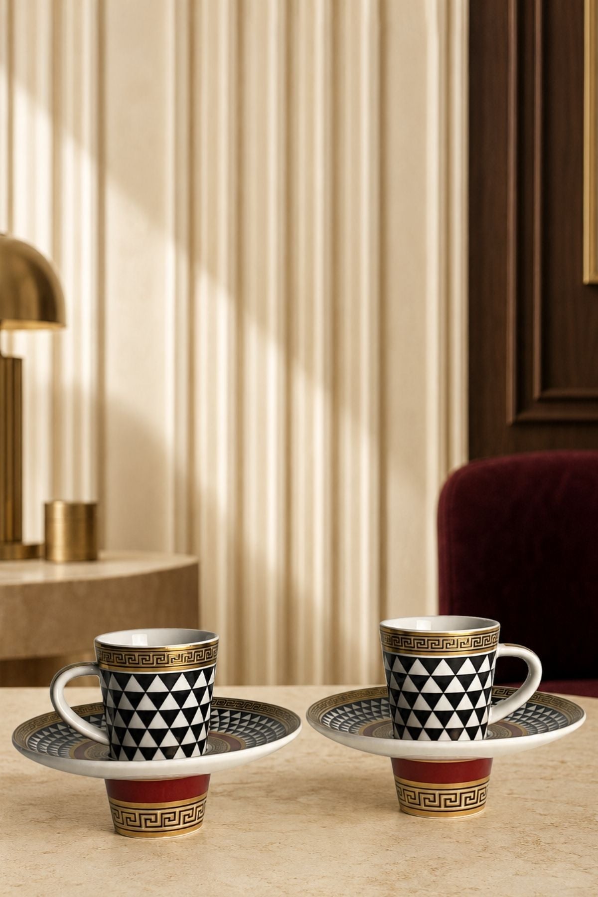 Turkish Coffee Cup Set Interlocking Black and White for 6 People, 12 Pieces