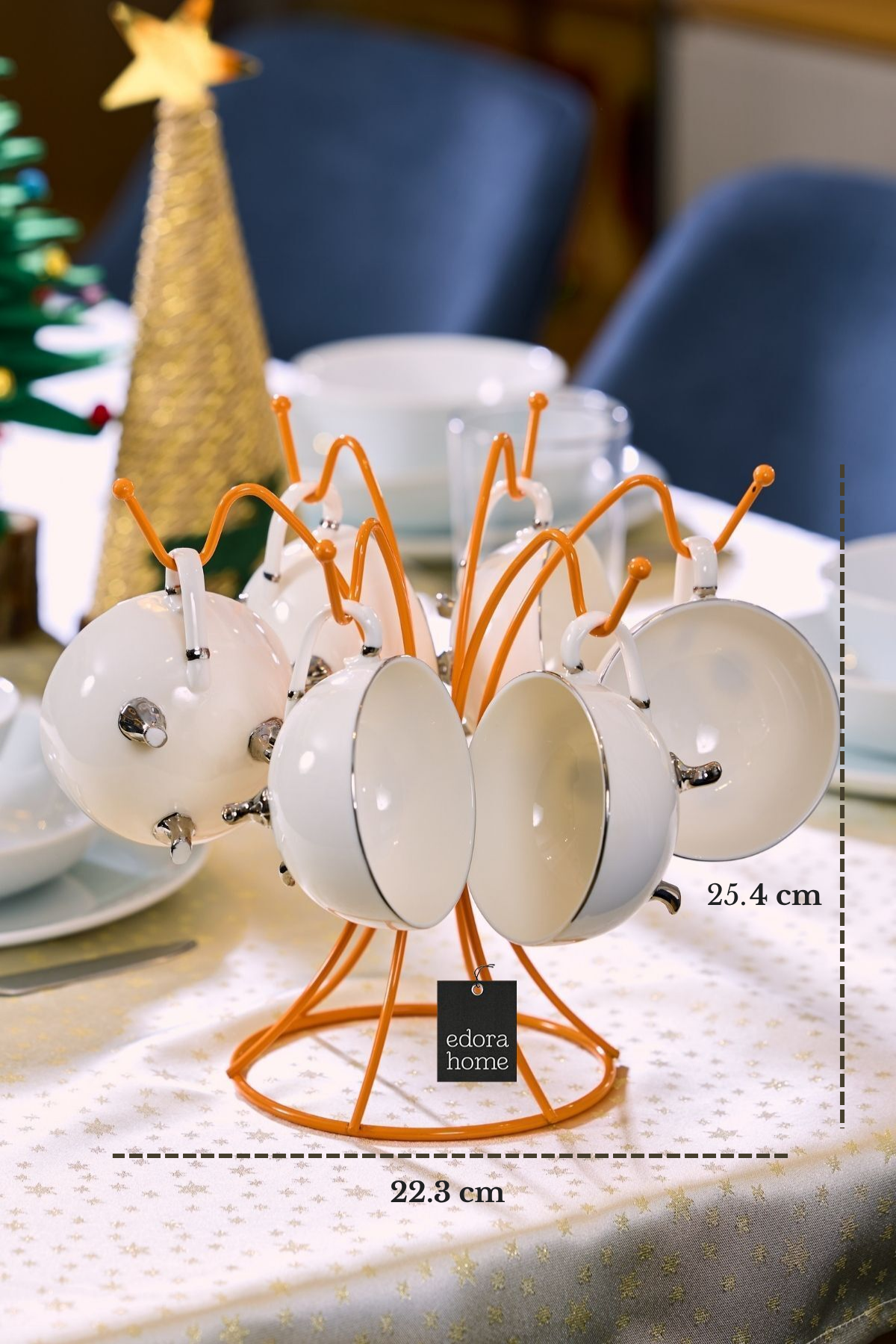 Orange 6-Hook Mug Holder Cup Organizer Stainless Metal
