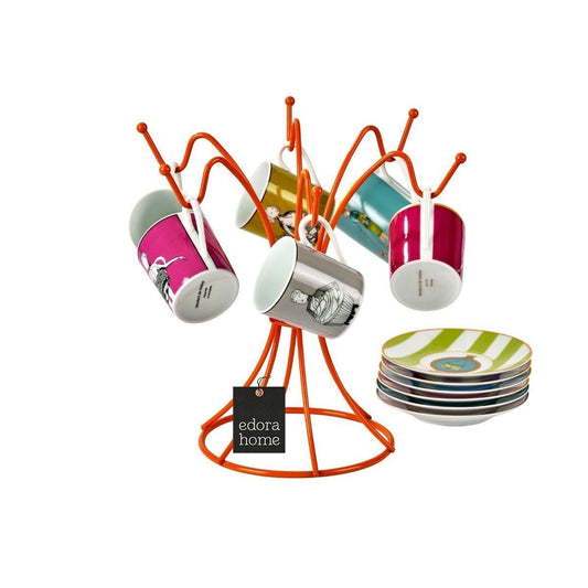 Turuncu 6 Kancalı Bardak Askılık, Kupa, Fincan Kancalı Mutfak Set Üstü Düzenleyici - Metal Paslanmaz