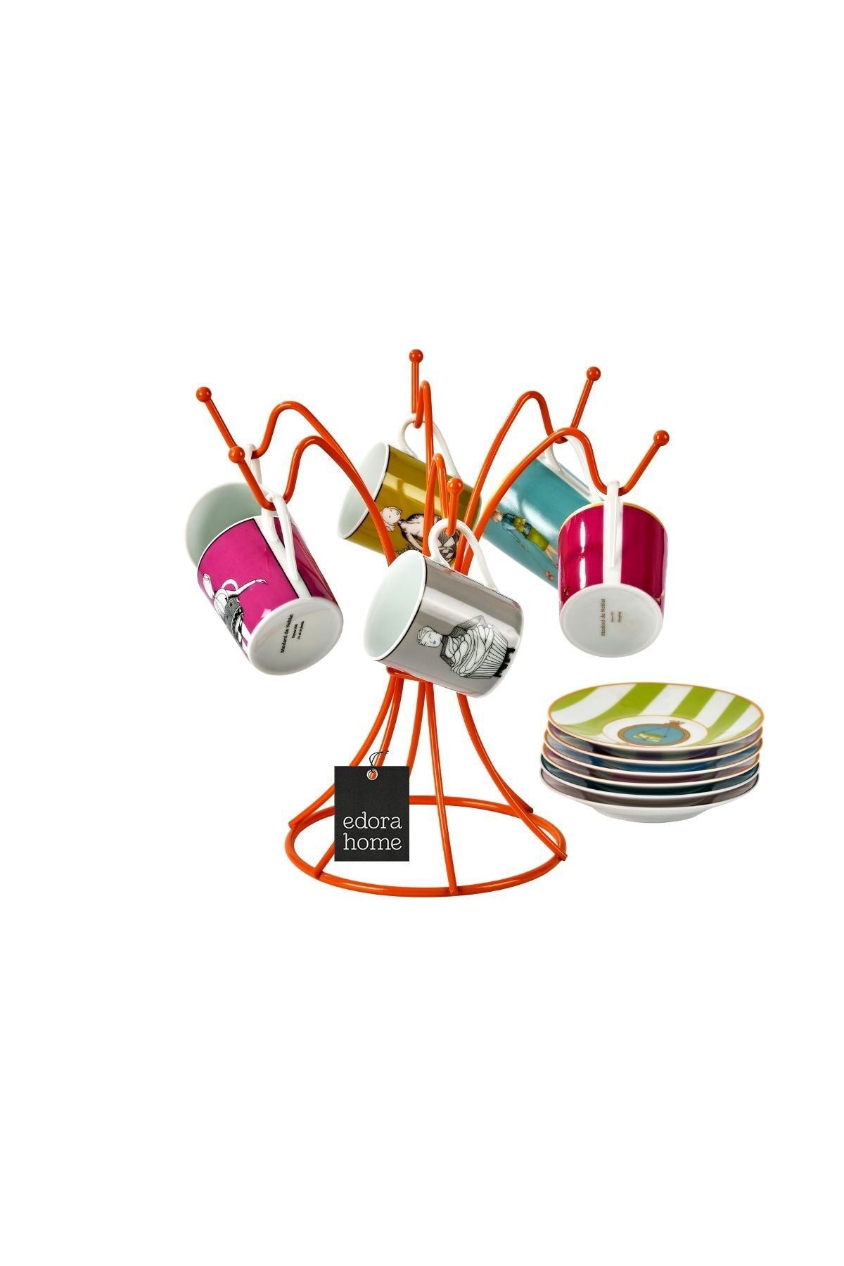 Orange 6-Hook Mug Holder Cup Organizer Stainless Metal