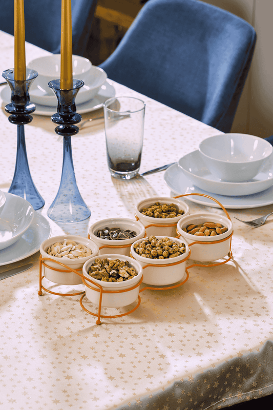 Turuncu Altı Bölmeli Çerezlik, Sosluk, Reçellik, Sunumluk, Kahvaltılık Ikram Seti - Metal Paslanmaz